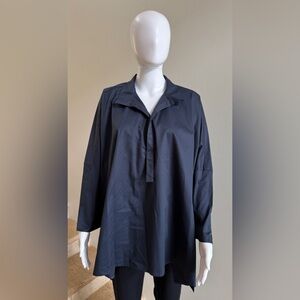 ALISTAIR TRUNG Women's Collared 100% Cotton Blouse Top Tunic, Navy Blue